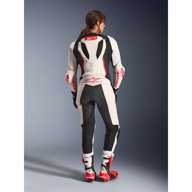 Ženski enodelni usnjen motoristični kombinezon Alpinestars Stella GP-R7 belo-fluo rdeče-črn