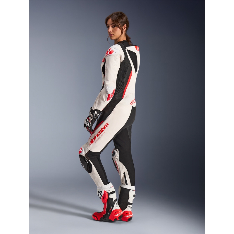 Ženski enodelni usnjen motoristični kombinezon Alpinestars Stella GP-R7 belo-fluo rdeče-črn