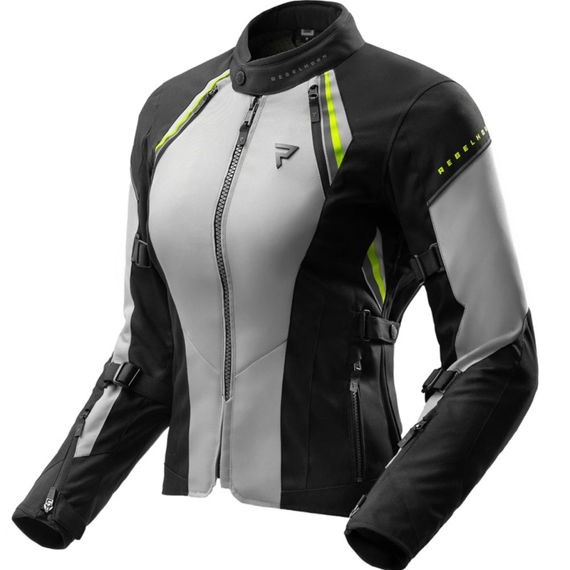 Ženska motoristična jakna Rebelhorn Swift svetlo sivo-fluo rumena