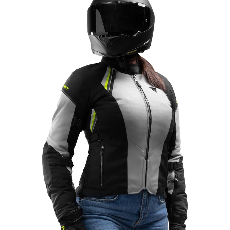 Ženska motoristična jakna Rebelhorn Swift svetlo sivo-fluo rumena