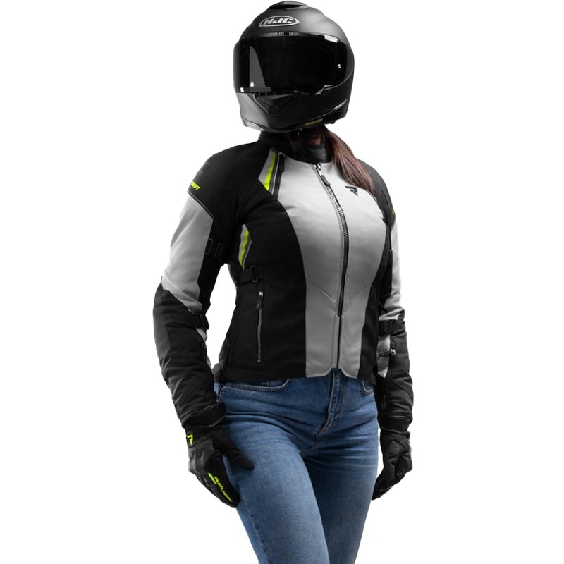 Ženska motoristična jakna Rebelhorn Swift svetlo sivo-fluo rumena
