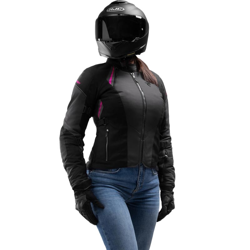 Ženska motoristična jakna Rebelhorn Swift črno-sivo-roza