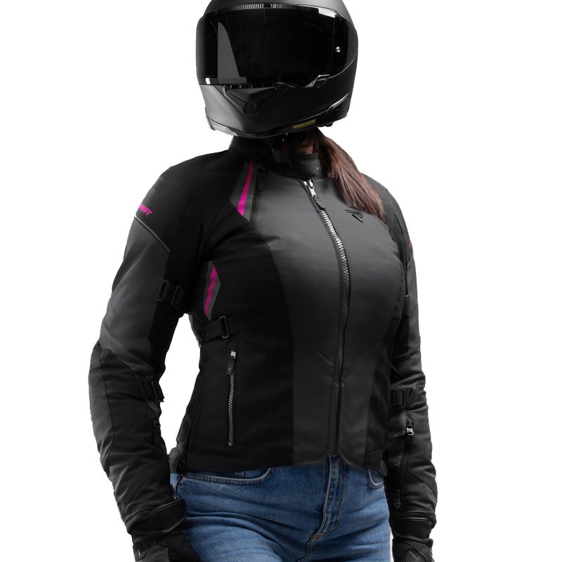 Ženska motoristična jakna Rebelhorn Swift črno-sivo-roza