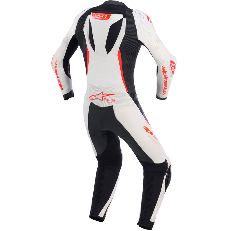 Ženski enodelni usnjen motoristični kombinezon Alpinestars Stella GP-R7 belo-fluo rdeče-črn