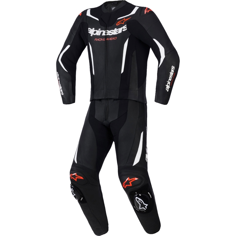 Dvodelni usnjen kombinezon Alpinestars GP Force V2 črno-belo-fluo rdeč