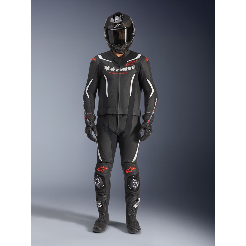 Dvodelni usnjen kombinezon Alpinestars GP Force V2 črno-belo-fluo rdeč