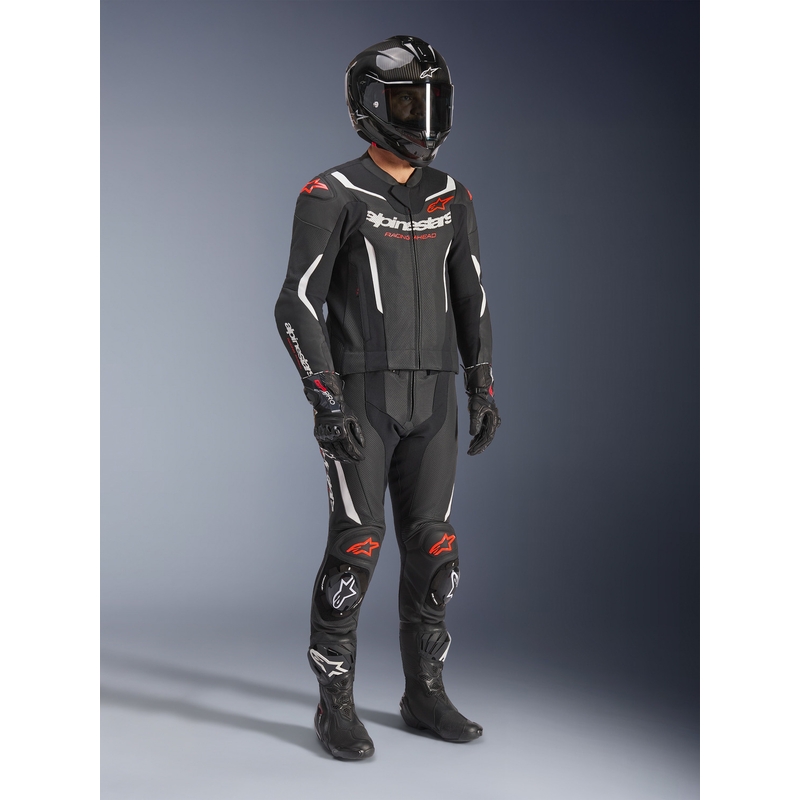 Dvodelni usnjen kombinezon Alpinestars GP Force V2 črno-belo-fluo rdeč
