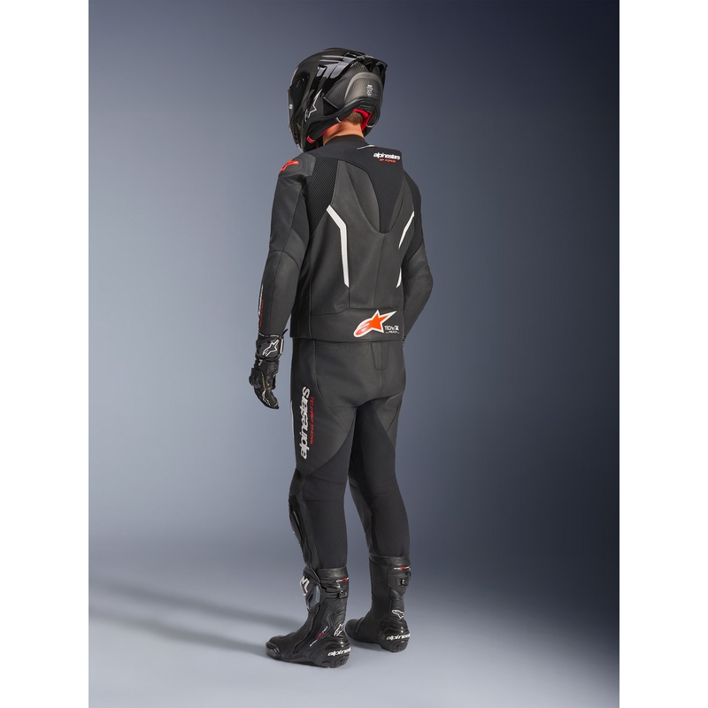 Dvodelni usnjen kombinezon Alpinestars GP Force V2 črno-belo-fluo rdeč