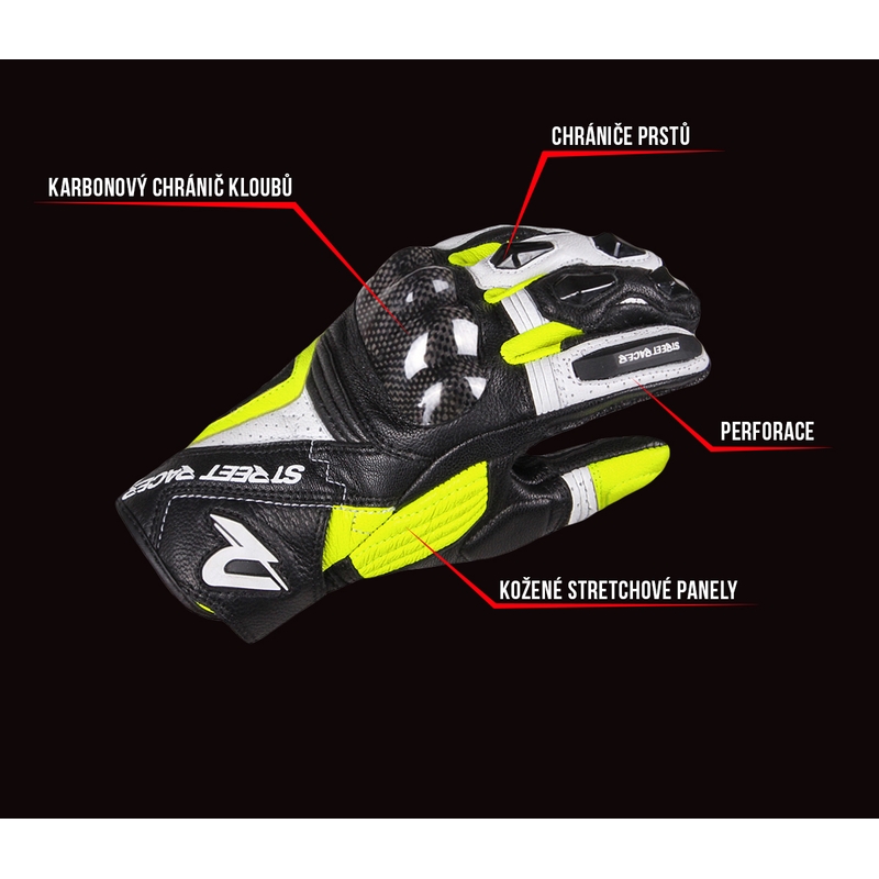 Ženske rokavice Street Racer XTR Black-White-Fluo Yellow Motorcycle Gloves razprodaja