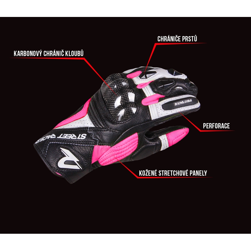 Ženske motoristične rokavice Street Racer XTR Black, White and Pink razprodaja