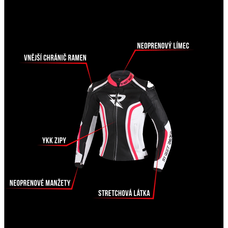 Ženske motoristične jakne Street Racer Electra Black-White-Fluo Pink razprodaja