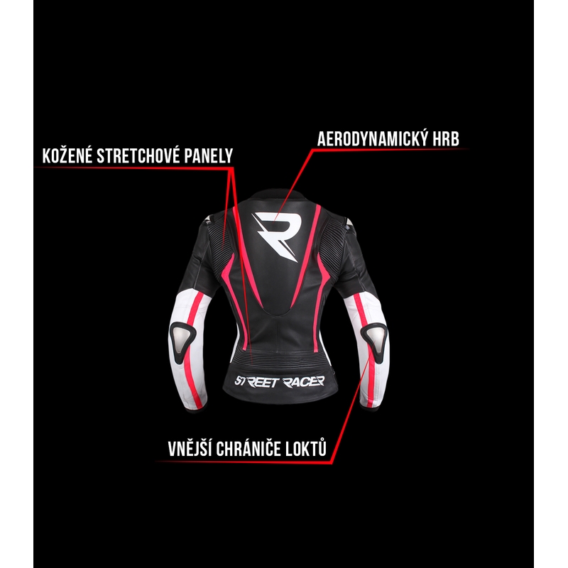 Ženske motoristične jakne Street Racer Electra Black-White-Fluo Pink razprodaja