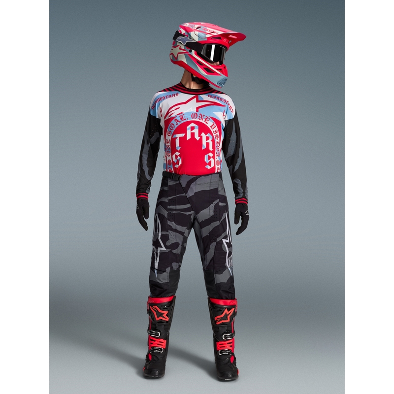Motokros hlače Alpinestars Techstar Limited Edition Beast Coast sivo-črno-oranžne