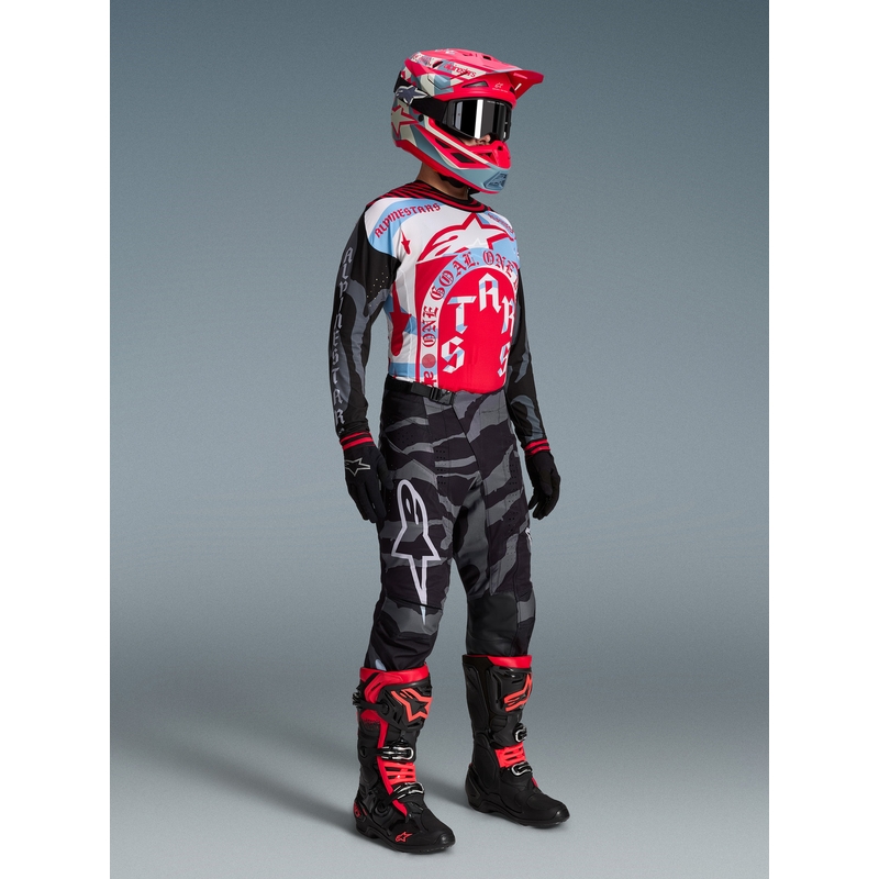 Motokros hlače Alpinestars Techstar Limited Edition Beast Coast sivo-črno-oranžne