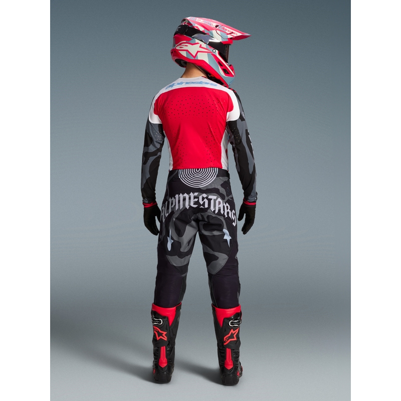 Motokros hlače Alpinestars Techstar Limited Edition Beast Coast sivo-črno-oranžne
