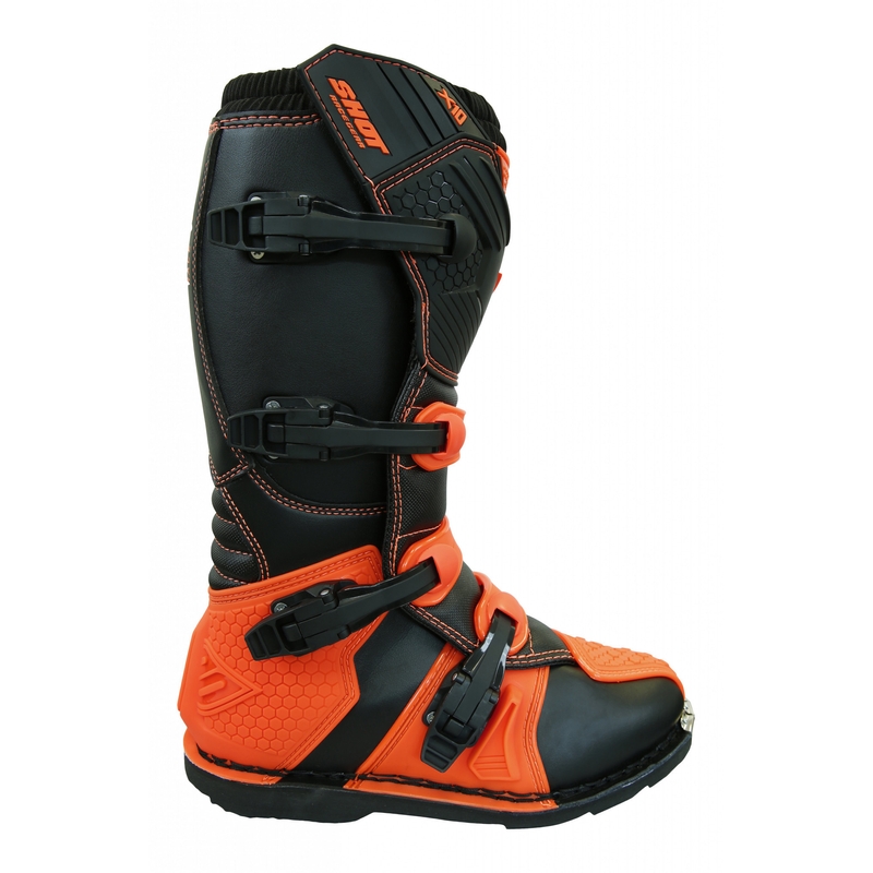 Shot X10 črno-fluo oranžni motoristični škornji