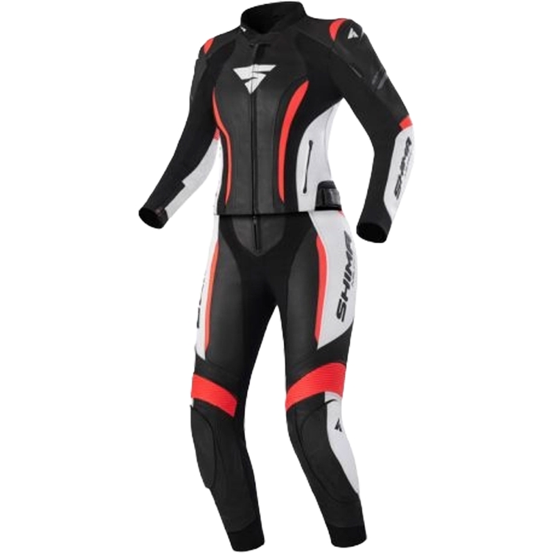 Ženski motoristični kombinezon Shima Miura 2.0 črno-belo-fluo rdeč