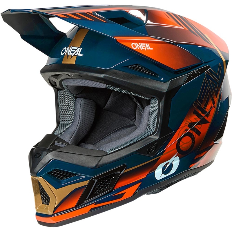 Motokros čelada O'Neal 3SRS Haze modro-oranžno-zlata