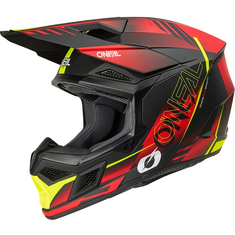 Motokros čelada O'Neal 3SRS Haze mat črno-rdeče-fluo rumena