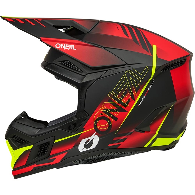 Motokros čelada O'Neal 3SRS Haze mat črno-rdeče-fluo rumena