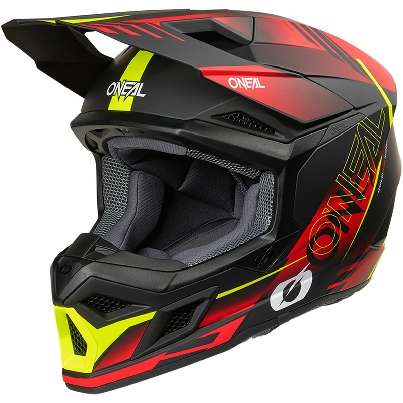 Motokros čelada O'Neal 3SRS Haze mat črno-rdeče-fluo rumena