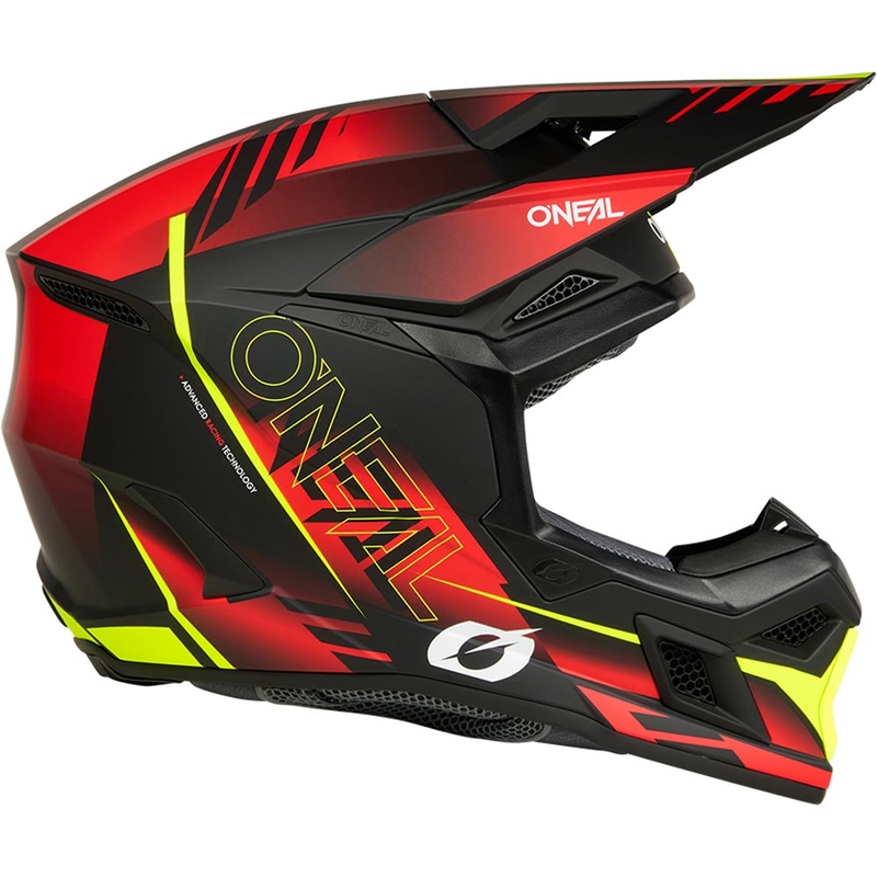 Motokros čelada O'Neal 3SRS Haze mat črno-rdeče-fluo rumena