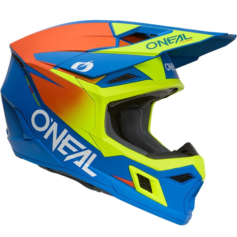 Motokros čelada O´Neal 3SRS Solid mat modro-fluo rumena