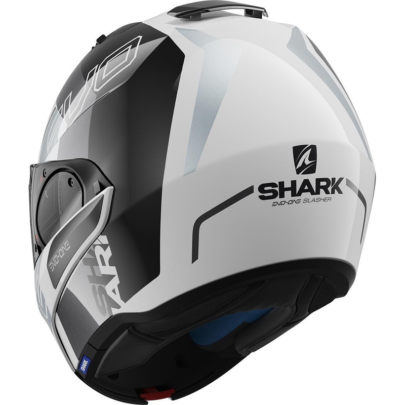 Nagibna čelada SHARK EVO-ONE 2 Slasher črno-bela-srebrna