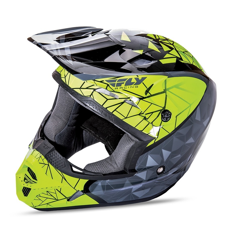 Motokros čelada FLY Racing Kinetic CRUX - ZDA fluo rumeno-sivo-črna - razred II