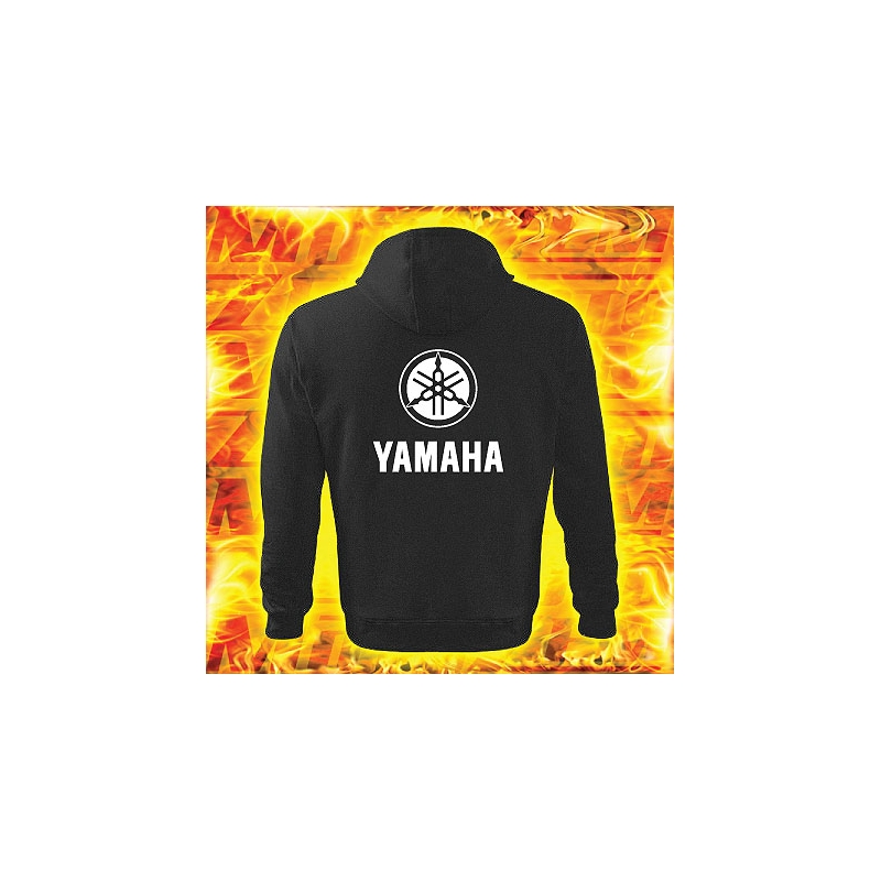 Mikina s motivom Yamaha črna s kapuco