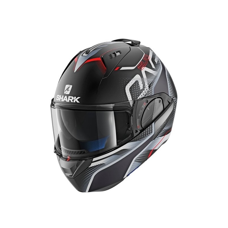 SHARK EVO-ONE 2 Keenser Mat črno-srebrno-rdeča čelada s prevračanjem