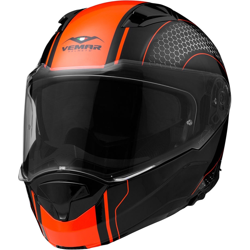 Odklopna čelada Vemar Sharki Hive black matt-grey-fluo orange