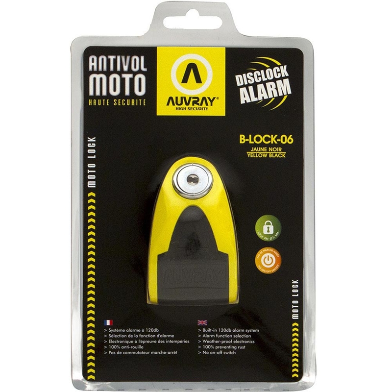 Zaklep zavornega diska Auvray B-Lock 06 z alarmom 120 dB, rumen
