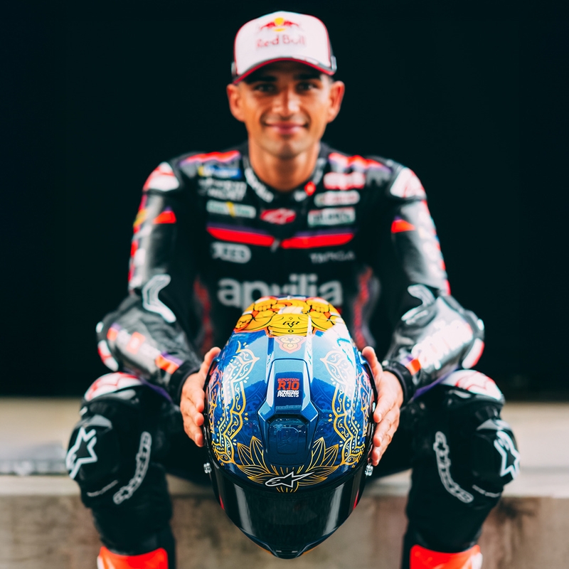 Celoobrazna motoristična čelada Alpinestars Supertech R10 Marthainator limited edition JORGE MARTIN modra biserno zlata rdeča