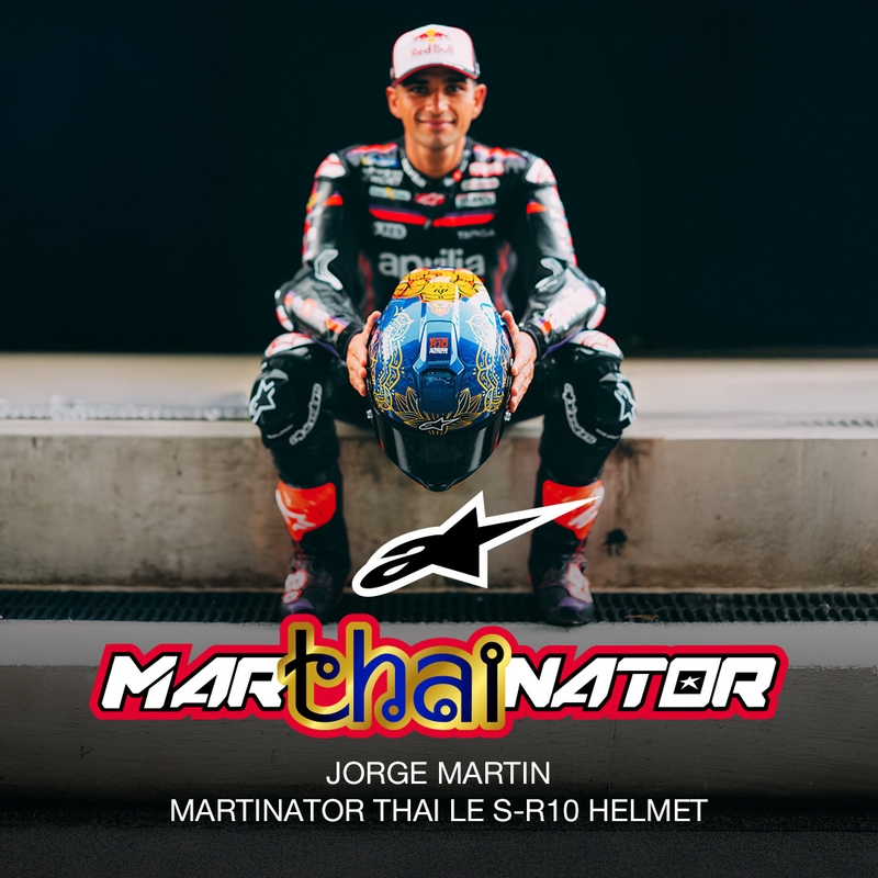 Celoobrazna motoristična čelada Alpinestars Supertech R10 Marthainator limited edition JORGE MARTIN modra biserno zlata rdeča