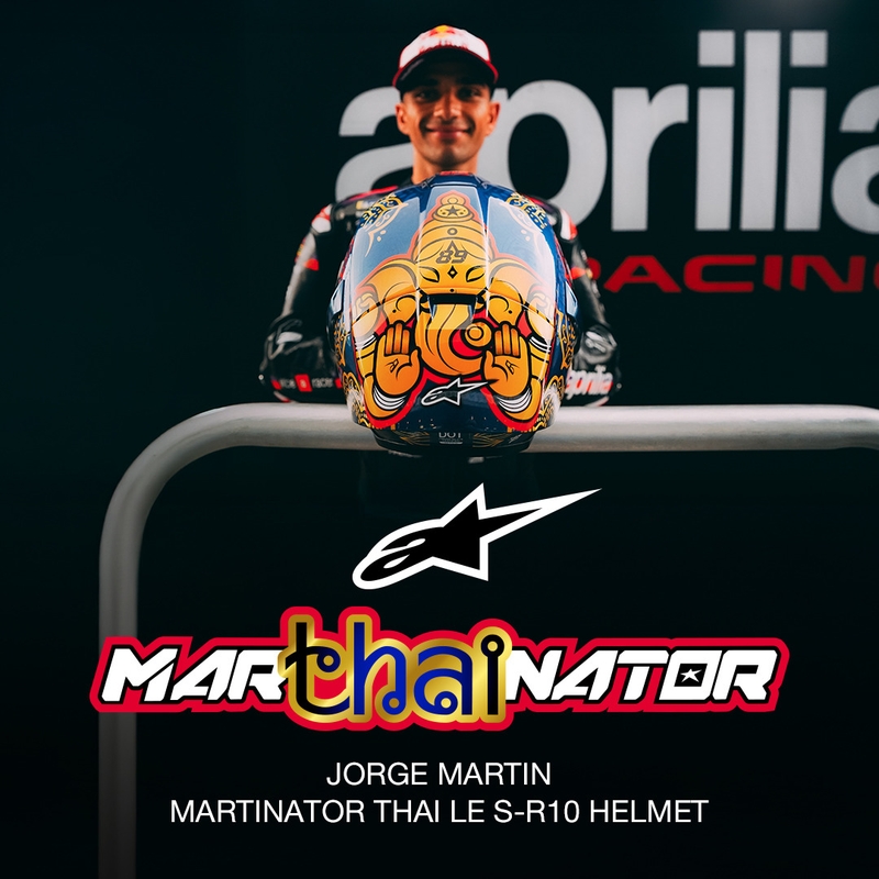 Celoobrazna motoristična čelada Alpinestars Supertech R10 Marthainator limited edition JORGE MARTIN modra biserno zlata rdeča