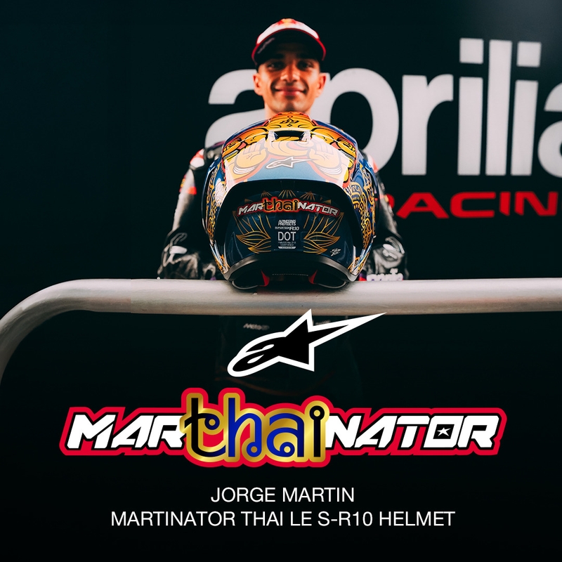 Celoobrazna motoristična čelada Alpinestars Supertech R10 Marthainator limited edition JORGE MARTIN modra biserno zlata rdeča