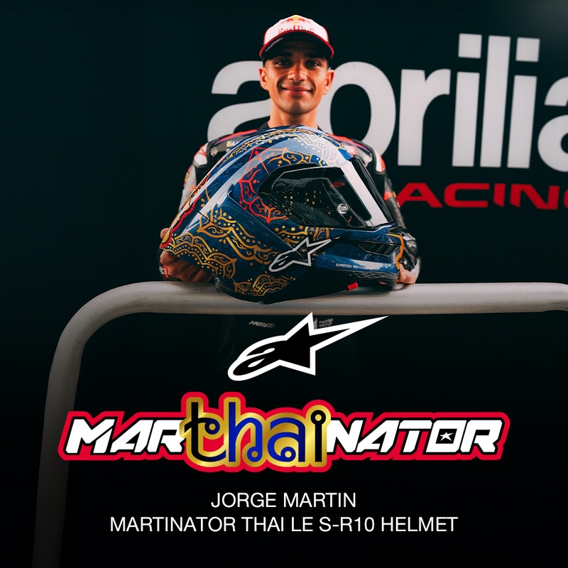Celoobrazna motoristična čelada Alpinestars Supertech R10 Marthainator limited edition JORGE MARTIN modra biserno zlata rdeča