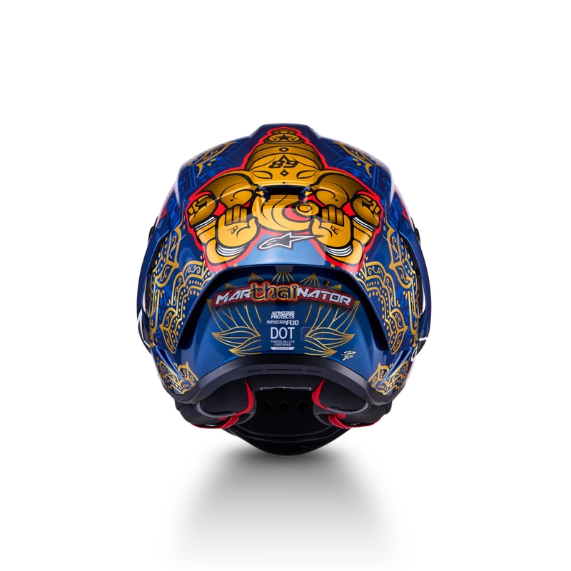 Celoobrazna motoristična čelada Alpinestars Supertech R10 Marthainator limited edition JORGE MARTIN modra biserno zlata rdeča