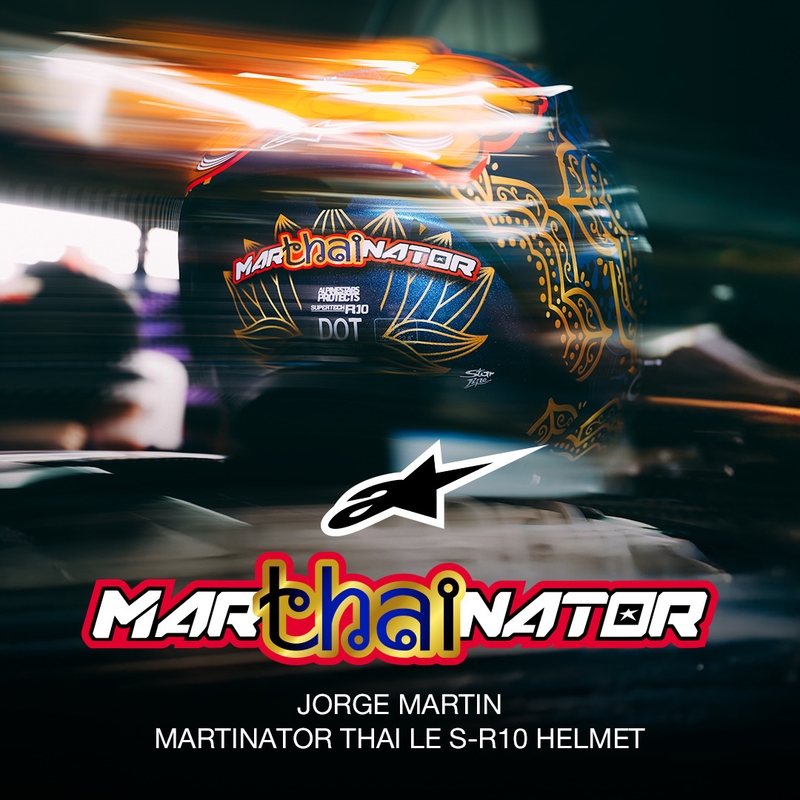 Celoobrazna motoristična čelada Alpinestars Supertech R10 Marthainator limited edition JORGE MARTIN modra biserno zlata rdeča
