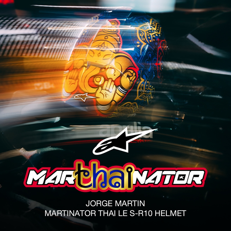 Celoobrazna motoristična čelada Alpinestars Supertech R10 Marthainator limited edition JORGE MARTIN modra biserno zlata rdeča