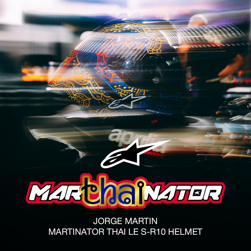 Celoobrazna motoristična čelada Alpinestars Supertech R10 Marthainator limited edition JORGE MARTIN modra biserno zlata rdeča