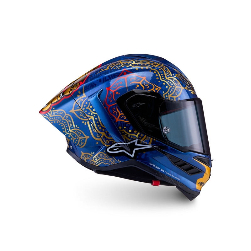 Celoobrazna motoristična čelada Alpinestars Supertech R10 Marthainator limited edition JORGE MARTIN modra biserno zlata rdeča