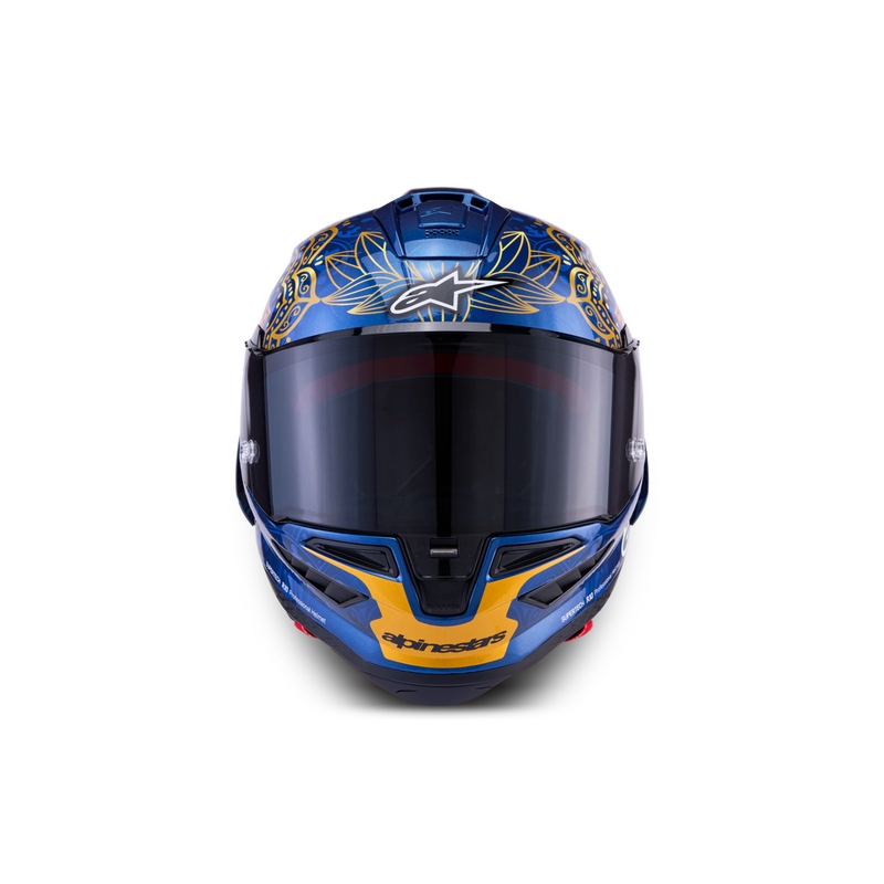 Celoobrazna motoristična čelada Alpinestars Supertech R10 Marthainator limited edition JORGE MARTIN modra biserno zlata rdeča