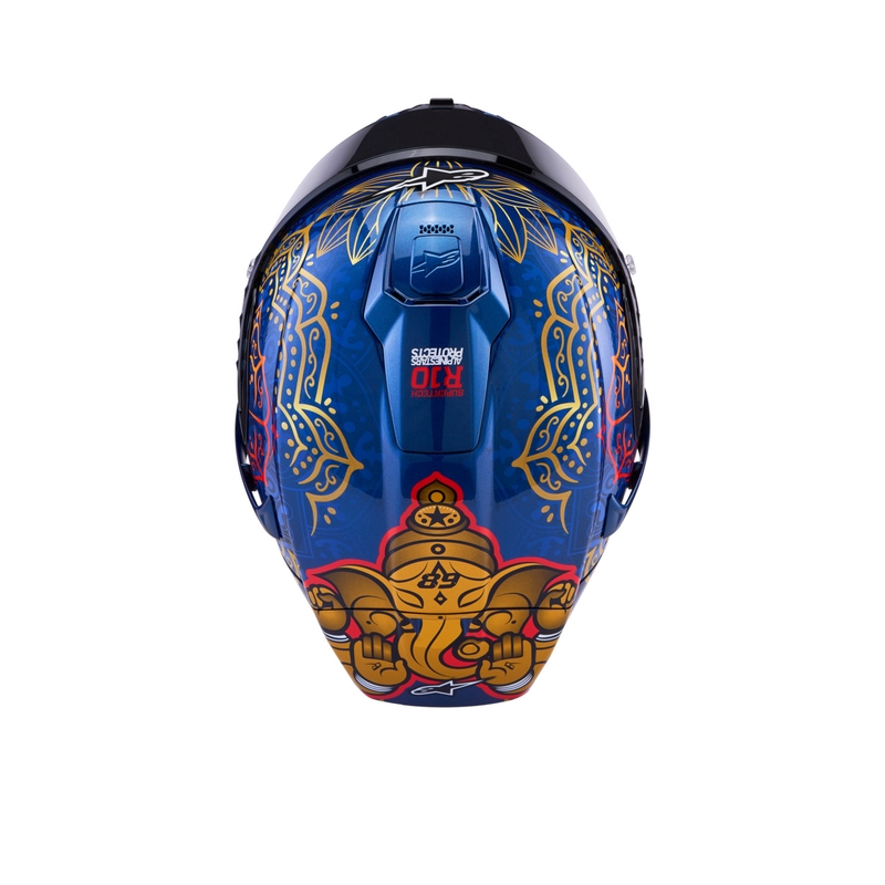 Celoobrazna motoristična čelada Alpinestars Supertech R10 Marthainator limited edition JORGE MARTIN modra biserno zlata rdeča