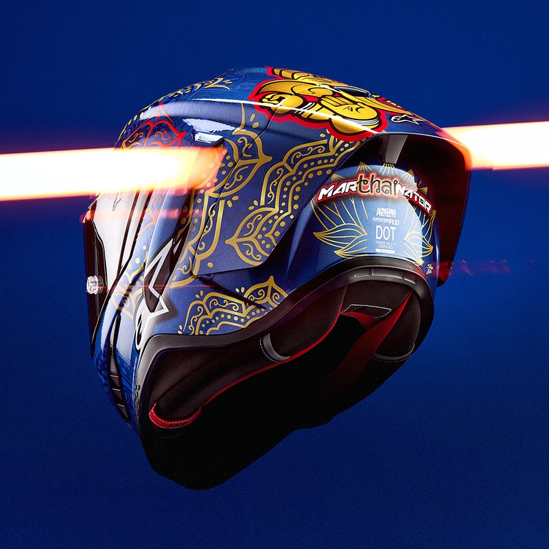 Celoobrazna motoristična čelada Alpinestars Supertech R10 Marthainator limited edition JORGE MARTIN modra biserno zlata rdeča