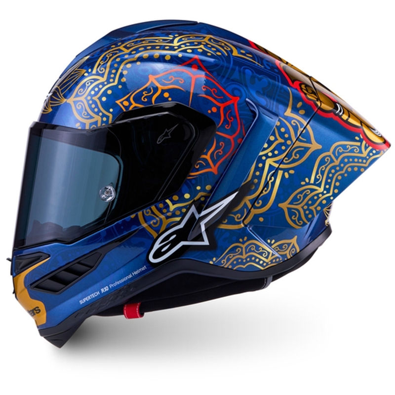 Celoobrazna motoristična čelada Alpinestars Supertech R10 Marthainator limited edition JORGE MARTIN modra biserno zlata rdeča