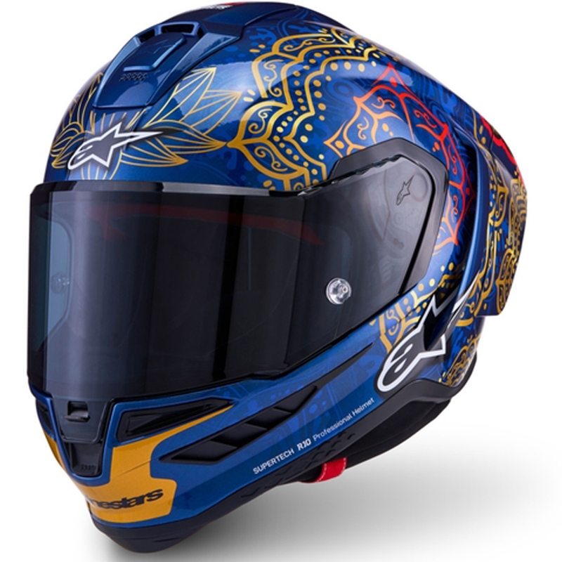 Celoobrazna motoristična čelada Alpinestars Supertech R10 Marthainator limited edition JORGE MARTIN modra biserno zlata rdeča