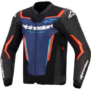 Usnjena motoristična jakna Alpinestars GP Force V2 črno-modro-fluo rdeča