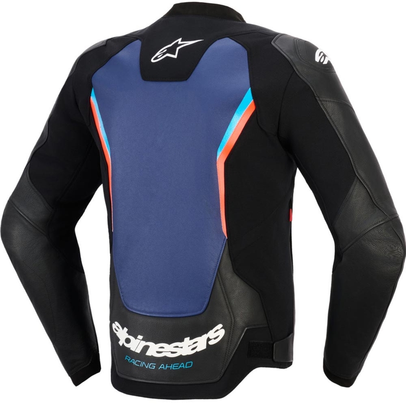 Usnjena motoristična jakna Alpinestars GP Force V2 črno-modro-fluo rdeča
